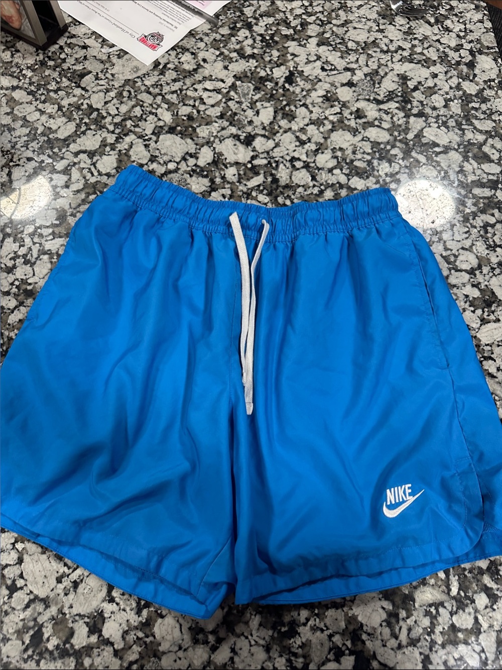 Nike Men’s Bright Blue Athletic Shorts with White Drawstring size medium